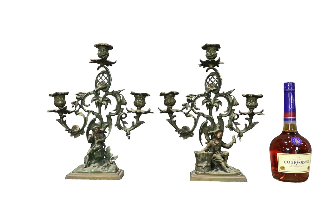 PAIR FIGURAL 3 LIGHT CANDELABRA (1 of 10)