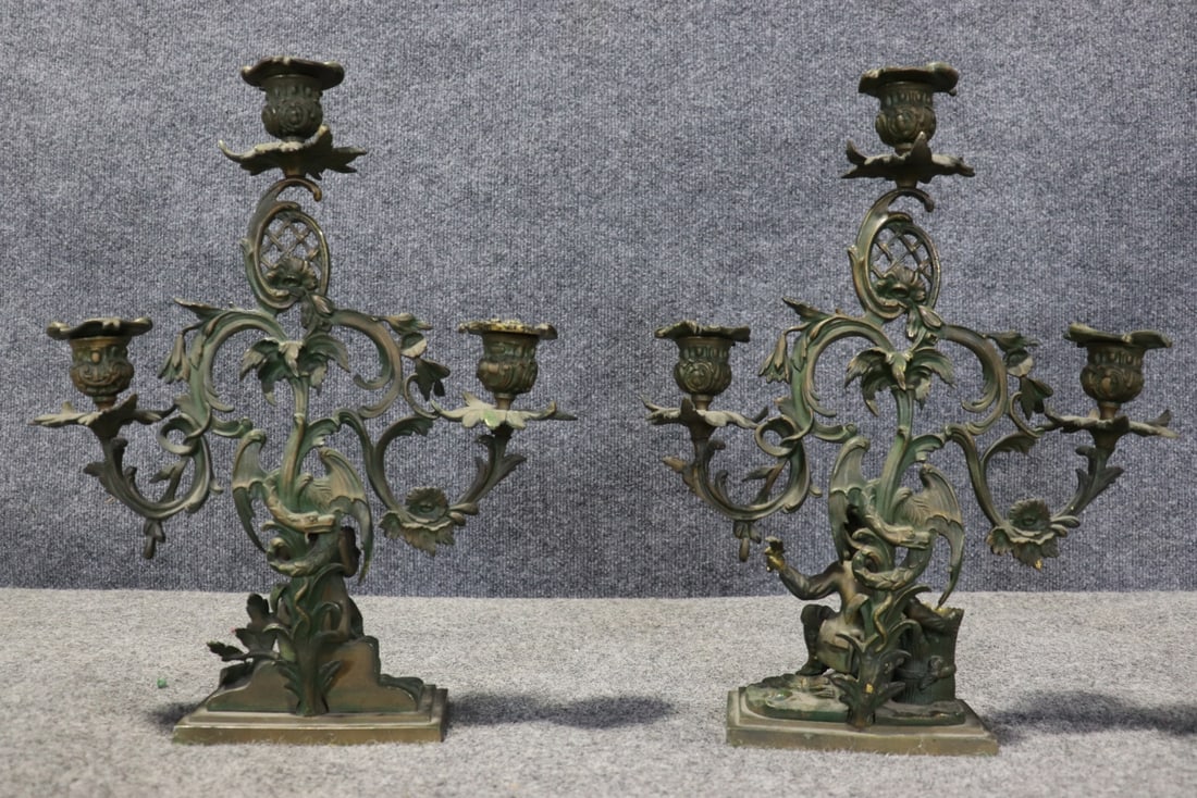 PAIR FIGURAL 3 LIGHT CANDELABRAS - 7