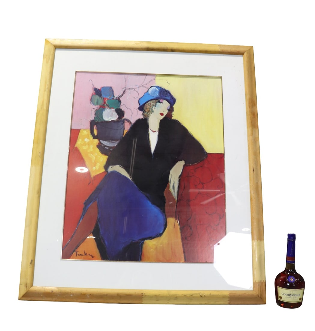 ART DECO PAINTING: Signed lower left. Framed measures 41 1/2" h x 35 1/2" w x 3/4" d. Unframed measures 29 1/2" h x 24" w .