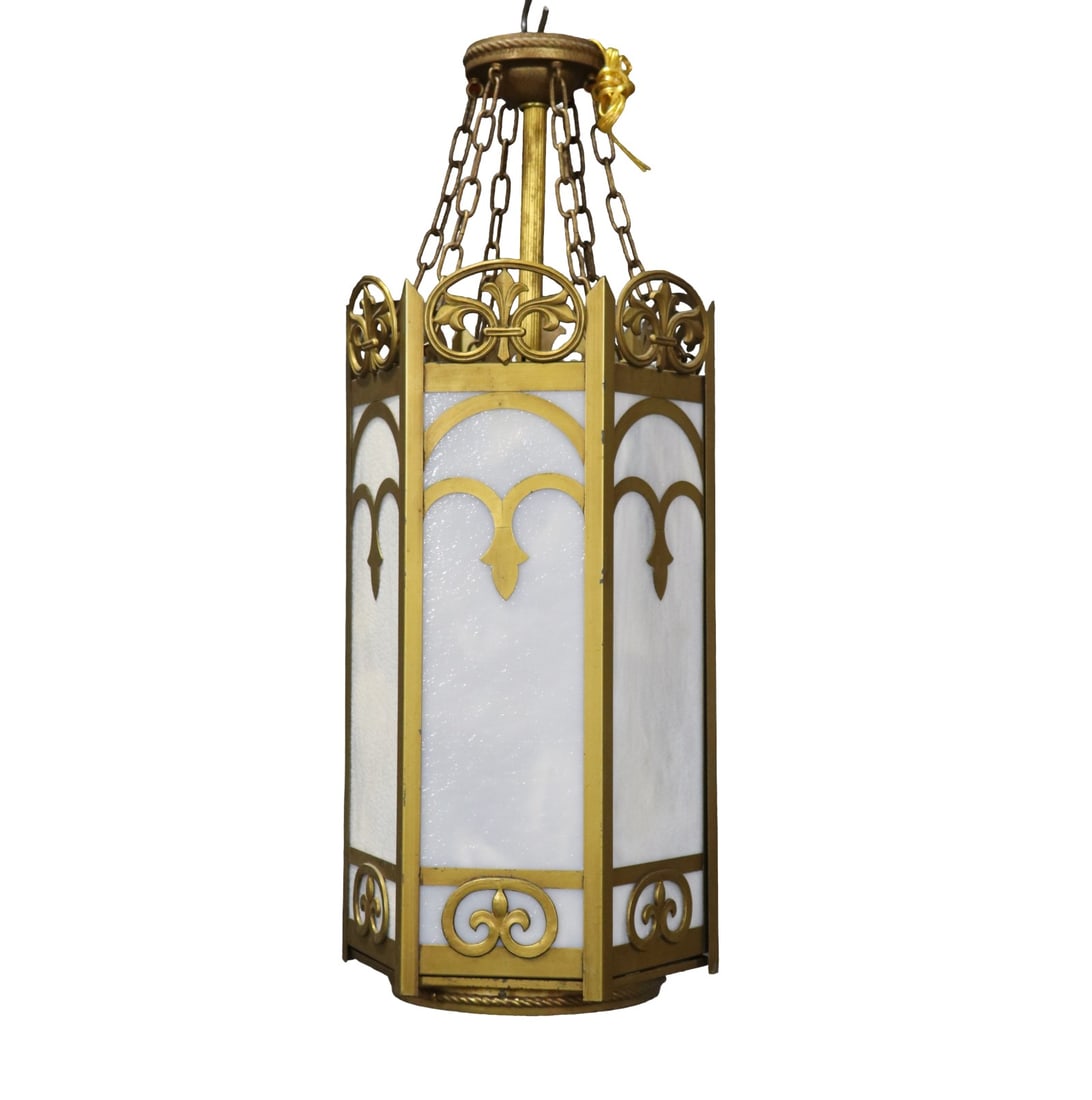 AMERICAN VICTORIAN OCTAGON LANTERN: Glass. Metal. 35 1/2" h x 14" diameter.