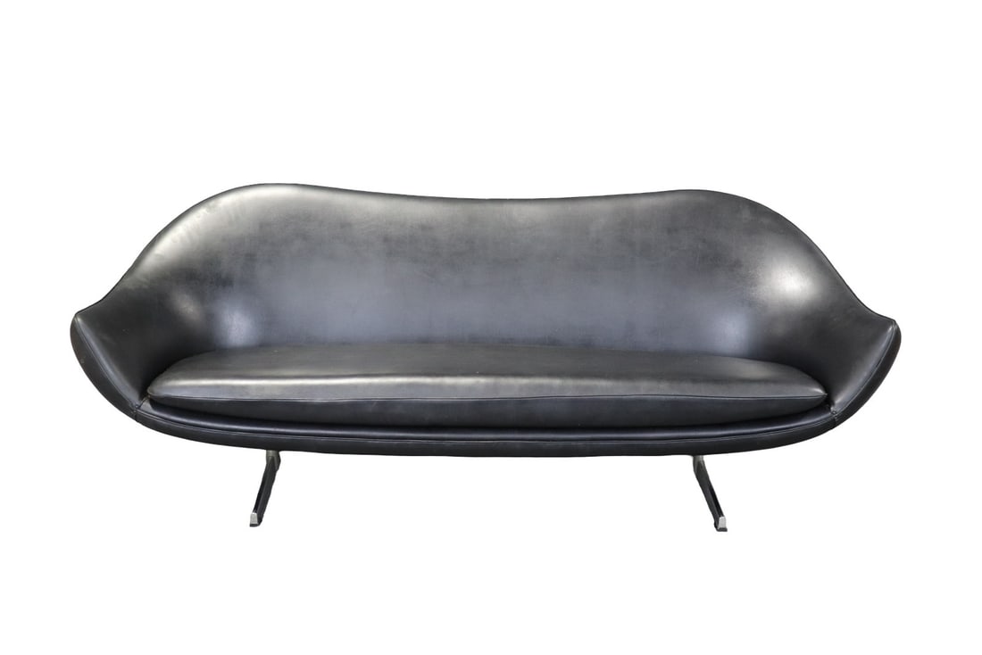MOBLER MODERN SOFA: Upholstered. Chrome frame. 26 1/4" h x 74" w x 29 3/8" d. Seat height 14 1/2".