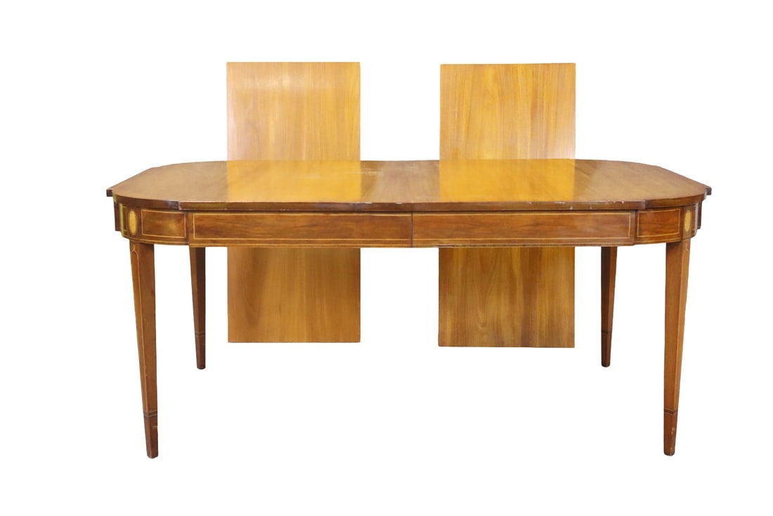 FRENCH REGENCY WALNUT DINING TABLE: Walnut. 2 - 21" leaves.30" h x 66 1/8" w (no leaves) x 44 1/8" d.