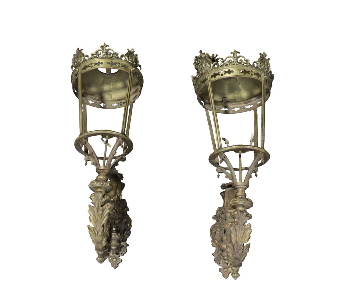 PAIR OVERSIZED HANGING BRONZE SCONCES (1 of 14)