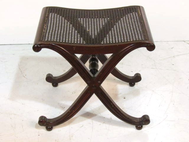 MAHOGANY CANED TABOURET STOOL: Light wear. Very good condition. 18 1/2"h. x 20 3/4"w. x 17"d.