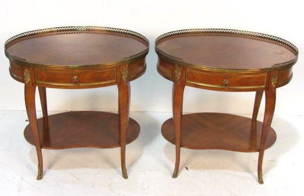 Pair FRENCH OVAL BRONZE MOUNTED STANDS: Very good condition with minor blemishes on top. 18 1/2"h. x 19"w. x 19"d.