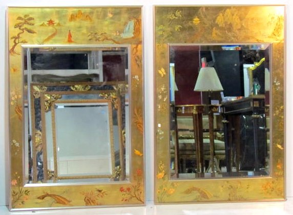 Pair LaBARGE CHINOISERIE EGLOMISE MIRRORS: Very good condition. 42"h. x 28 1/2"w.
