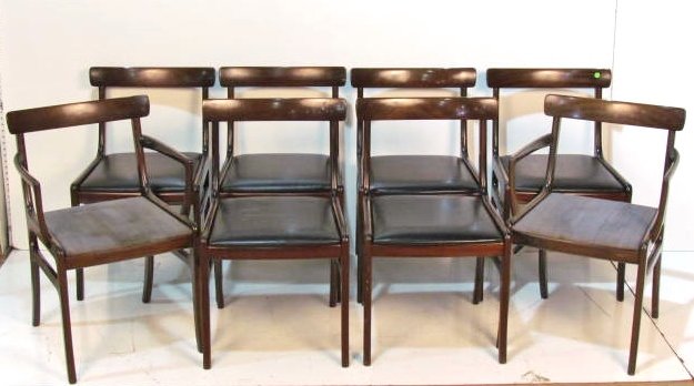 8 OLE WANSCHER DINING CHAIRS: Solid mahogany. Very good condition. 30 1/2"h. x 18 1/2"w. x 20"d.