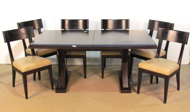CHRISTIAN LIAIGRE for HOLLY HUNT TABLE & 6 CHAIRS: Various minor marks. 1 extra board. Good condition.