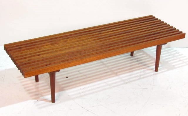 GEORGE NELSON STYLE SLATTED BENCH: Good condition. 13 1/4"h. x 54"w. x 18"d.