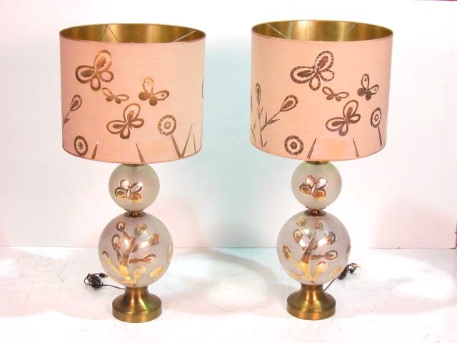Pair TOMMI PARZINGER STYLE GLASS TABLE LAMPS: Very good condition. 33"h. to base
