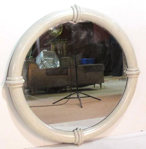 KARL SPRINGER DESIGN 46" ROUND FAUX PAINTED MIRROR: Good condition. 46" Round.