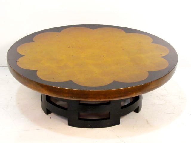 MULLER & BERRINGER for KITTINGER LOTUS COFFEE TABLE: Designed by Theodore Muller & Isabel Berringer for Kittinger. Various blemishes on top. Good condition. 14 1/4"h. x 41 1/2"diam.