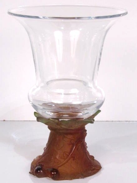 10 3/4" DAUM CRYSTAL ART GLASS VASE: Two chips on bottom edge. Signed Daum France. Good condition.