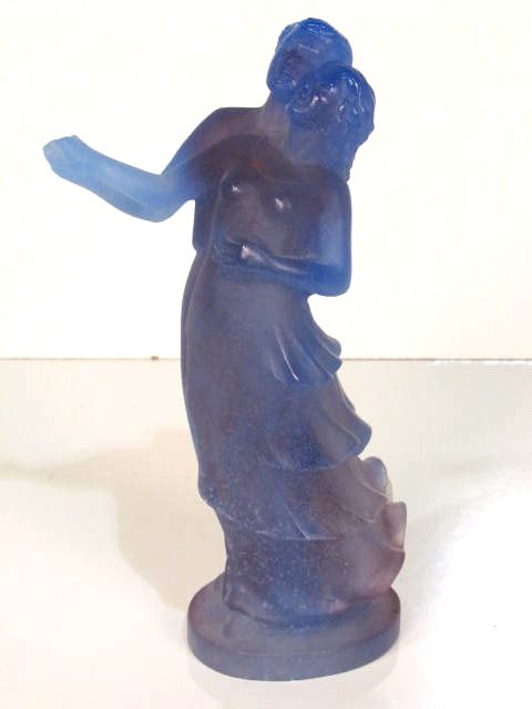 8 3/4" DAUM PATE DE VERRE ART GLASS FIGURINE: Flea bite on bottom edge.