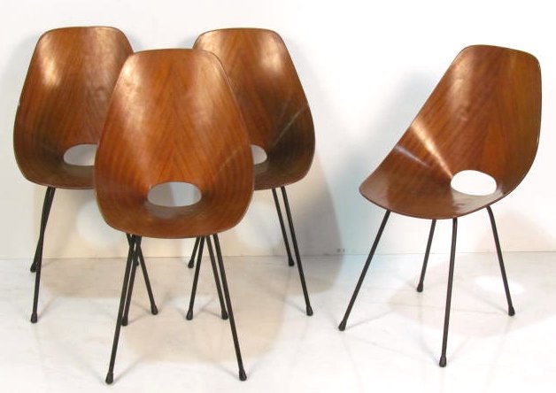 4 VITTORIO NOBILI for FRATELLI PLYWOOD CHAIRS: Good condition. 32 1/4"h. x 18 1/4"w. x 18"d.
