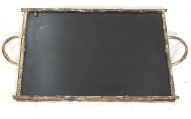 MAISON JANSEN SILVERPLATE FAUX BAMBOO SERVING TRAY: Good condition. 24 1/4"l. x 14 1/2"d.