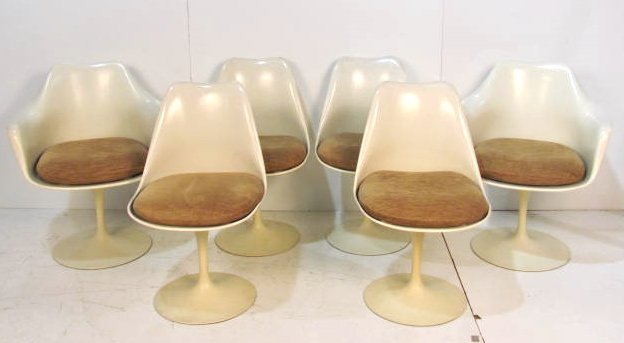 6 KNOLL EERO SAARINEN TULIP CHAIRS: Good condition. Light wear. 17 1/2"h. x 20"w. x 19 1/2"d.