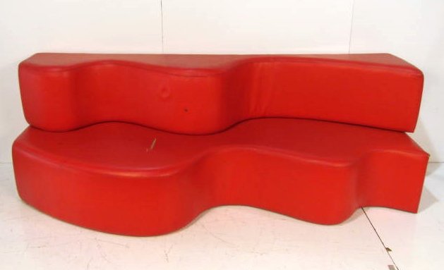 ARCHIZOOM ASSOCIATI SUPERONDA SOFA: Vinyl covered. Tears and burn marks in upholstery. 32"h. x 92"w. x 20"d.