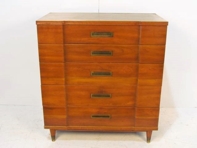 JOHN WIDDICOMB MID CENTURY HIGH CHEST: 44"h. x 21"w. x 20 1/2"d.