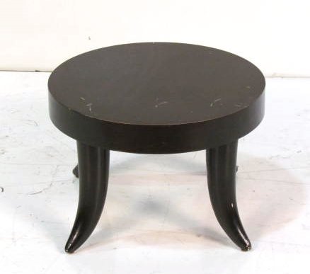 BILL SOFIELD for BAKER OBSIDIAN TUSK TABLE: Various scuffs and scratches. Good condition. 10 3/4"h. x 16"diam.