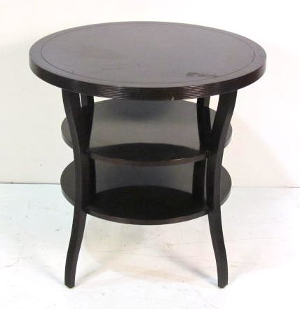 BARBARA BARRY COLLECTION by BAKER CENTER TABLE: Gouges on top. Good condition. 29 1/2"h. x 30"diam.