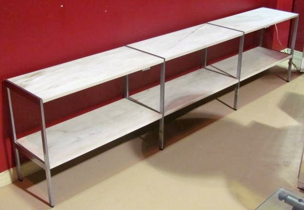 WARD BENNETT HERMAN MILLER H-FRAME SHELF UNIT: Chrome and marble. 25"h. x 100"w. x 14"d.