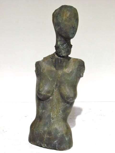 BERNARD Q ABSTRACT BRONZE SCULPTURE of a GIRL: Signed Bernard Q. Good condition. 36" high.