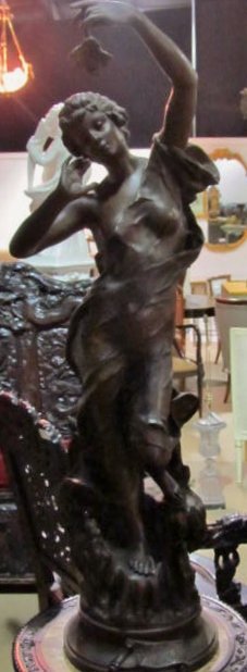 SPELTER STATUE after PAR J. CAUSSE of a WOMAN w/: La Fleur Des Glaciers. Spelter. 46"h.