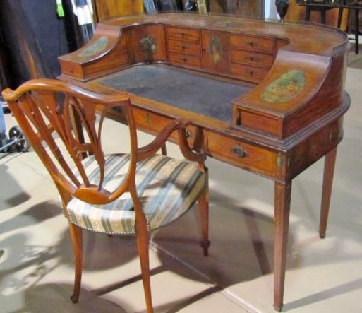 19th c. EDWARDIAN ADAMS STYLE CARLTON HOUSE DESK &: Leather top. Missing hardware. Bronze gallery. 38 1/4"h. x 51 1/4"w. x 26 1/2"d.