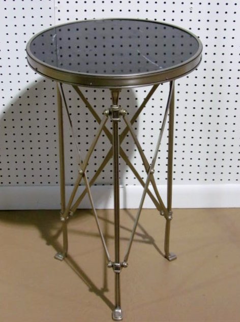 ROUND MARBLETOP METAL GUERIDON TABLE: Very good condition. 27 1/2"h. x 17"diam.