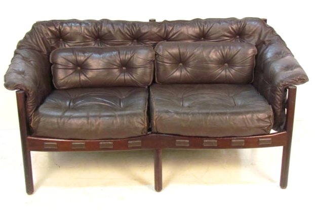 DANISH MODERN ROSEWOOD & LEATHER SOFA: Very good condition. 28 1/2"h. x 57 1/2"w. x 27"d.