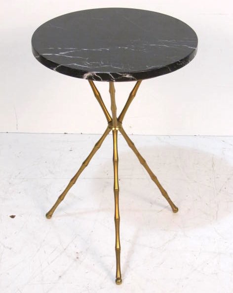 FRENCH BRASS BAMBOO FORM MARBLETOP SIDE TABLE: Very good condition. 24"h. x 16"diam.