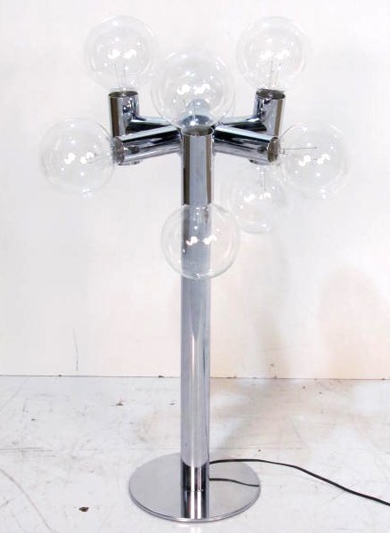ROBERT SONNEMAN CHROME MOLECULE LAMP: Very good condition. 34"h.