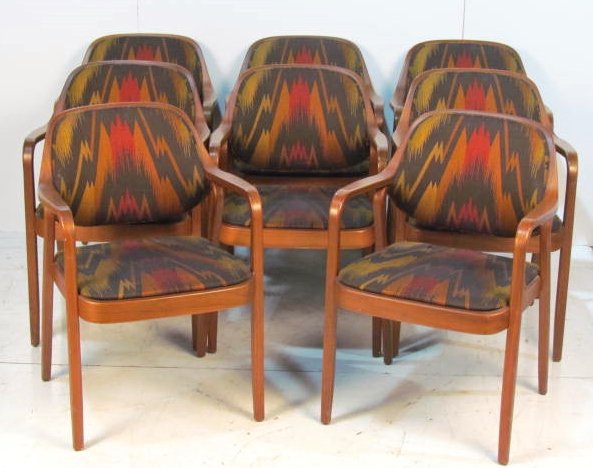 8 KNOLL WALNUT BENTWOOD ARMCHAIRS: Good condition. 32 1/4"h. x 22 1/4"w. x 24"