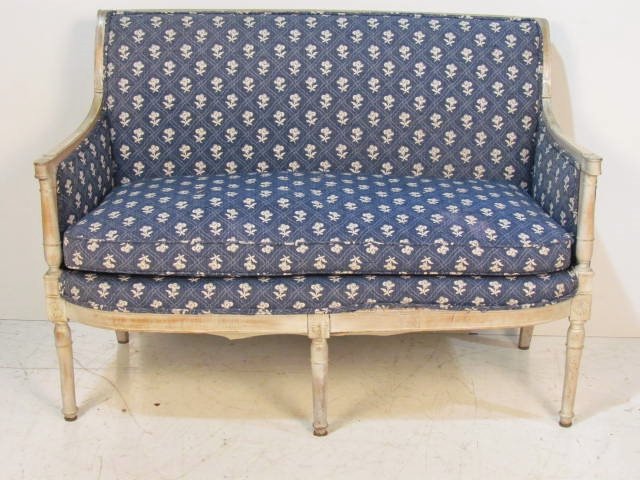 18th-19th c. SWEDISH DECORATED SETTEE: Distress cream paint. 37 1/4"h. x 51 1/2"w. x 25 1/2"d.