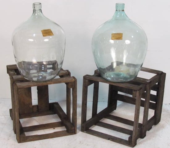 Pair CRATED VINTAGE STYLE BORDEAUX CHATEAU PALMER WINE: Crated. Chip in glass top of one. 19 1/2"h.