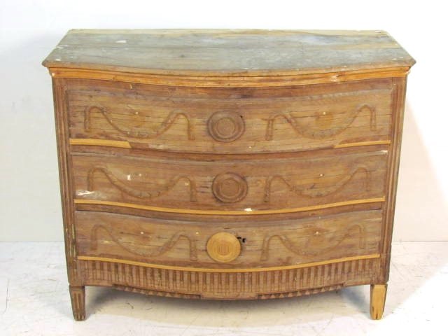 ANTIQUE SWEDISH PINE CHEST of DRAWERS: Damages and restorations. Poor condition. 41"h. x 50 3/4"w. x 24 3/8"d.