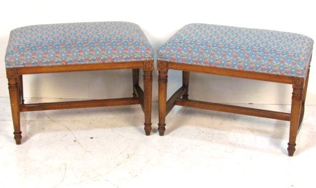 Pair ANTIQUE DRIECTOIRE STYLE FOOTSTOOLS BENCHES: Very good condition. 20"h. x 27 1/2"w. x 18"d.