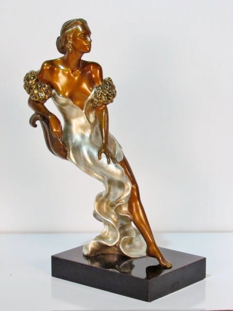 ALICE RIORDAN BRONZE SCULPTURE of a WOMAN: Signed Alice Riordan. Marked 1986 KFA 238/250. Very good condition. 23"h. x 13"w. x 11"d.