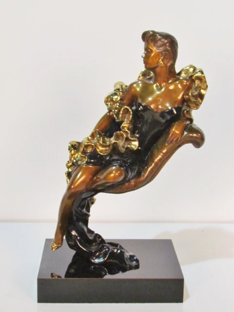ALICE RIORDAN BRONZE SCULPTURE of a WOMAN: Signed Alice Riordan. Marked 1987 KFA 227/250. Very good condition. 20"h. x 13"w. x 10"d.