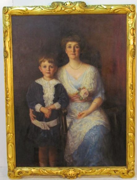 WILLIAM HASKELL COFFIN AMERICAN PORTRAIT PAINTING: Oil on canvas. Possibly Newcomb Macklin frame. Portrait of Mrs. Benjamin Boyd Belt. Signed W. Haskell Coffin. One repair. Good condition. 54 1/2"h. x 40"w.in a 60 1/2"h. x 46"w. frame.