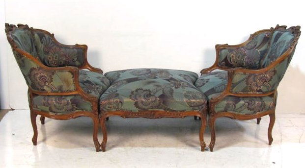 3 pc. FRENCH STYLE CARVED CHAISE LOUNGE: Very good condition. 32 1/4"h.x 29"w. x 81"d.