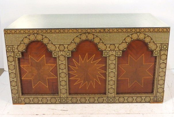MOORISH INLAID EXECUTIVE DESK: Very good condition. 32 1/2"h. x 63"w. x 31 1/2"d.