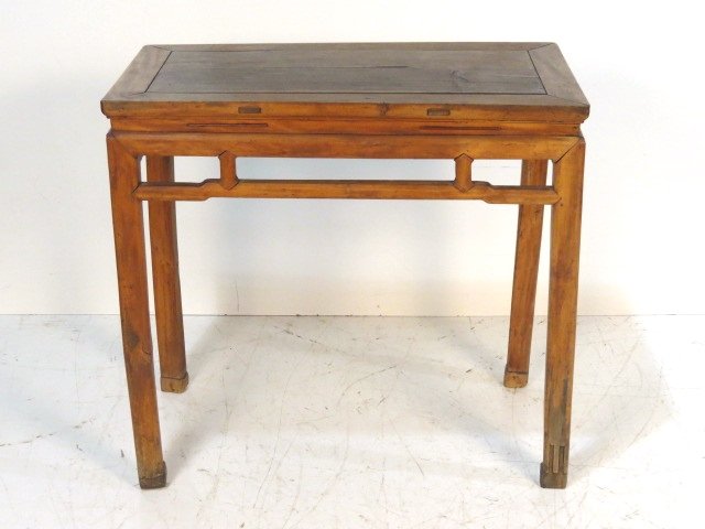 ANTIQUE CHINOISERIE ALTAR TABLE: Various damages and restorations. Fair condition. 34 1/2"h. x 37"w. x 20 1/2"d.