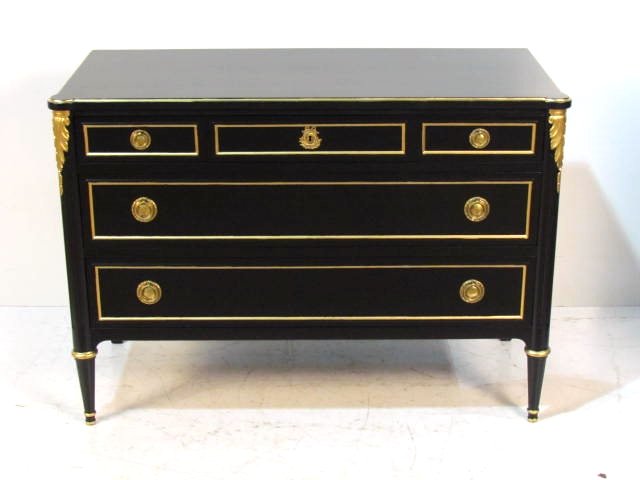 MAISON JANSEN STYLE EBONIZED & GILT COMMODE: Very good condition. 34 1/2"h. x 48 1/2"w. x 21 1/2"d.