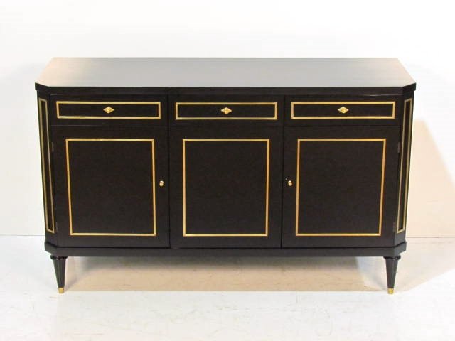 MAISON JANSEN STYLE EBONIZED & GILT CONSOLE: Bronze mounts and mouldings. Very good condition. 33"h. x 54 1/2"w. x 19"d.