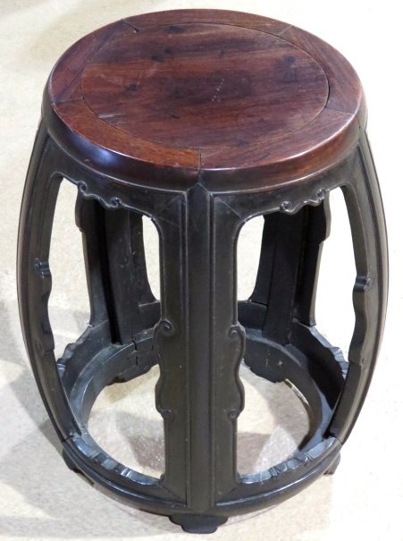 CHINESE TEAK STOOL: Good condition. 19 1/4"h. x 15 1/2"diam.