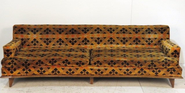 CRAFT ASSOCIATES MODERN SOFA: Worn fabric. Good condition. 27 1/2"h. x 94 1/2"w. x 33 1/4"d.