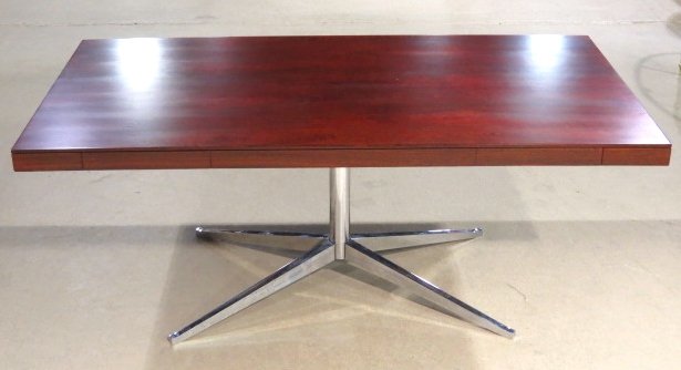 FLORENCE KNOLL ROSEWOOD PARTNER'S DESK: Chrome metal pedestal. Very good condition. 29"h. x 72"w. x 38"d.