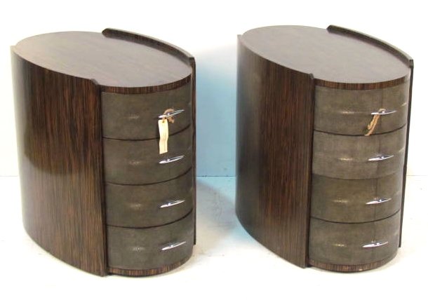Pair JONATHAN CHARLES MODERN ROSEWOOD & FAUX SNAKESKIN: Very good condition. 25"h. x 18"w. x 28 1/2"d.